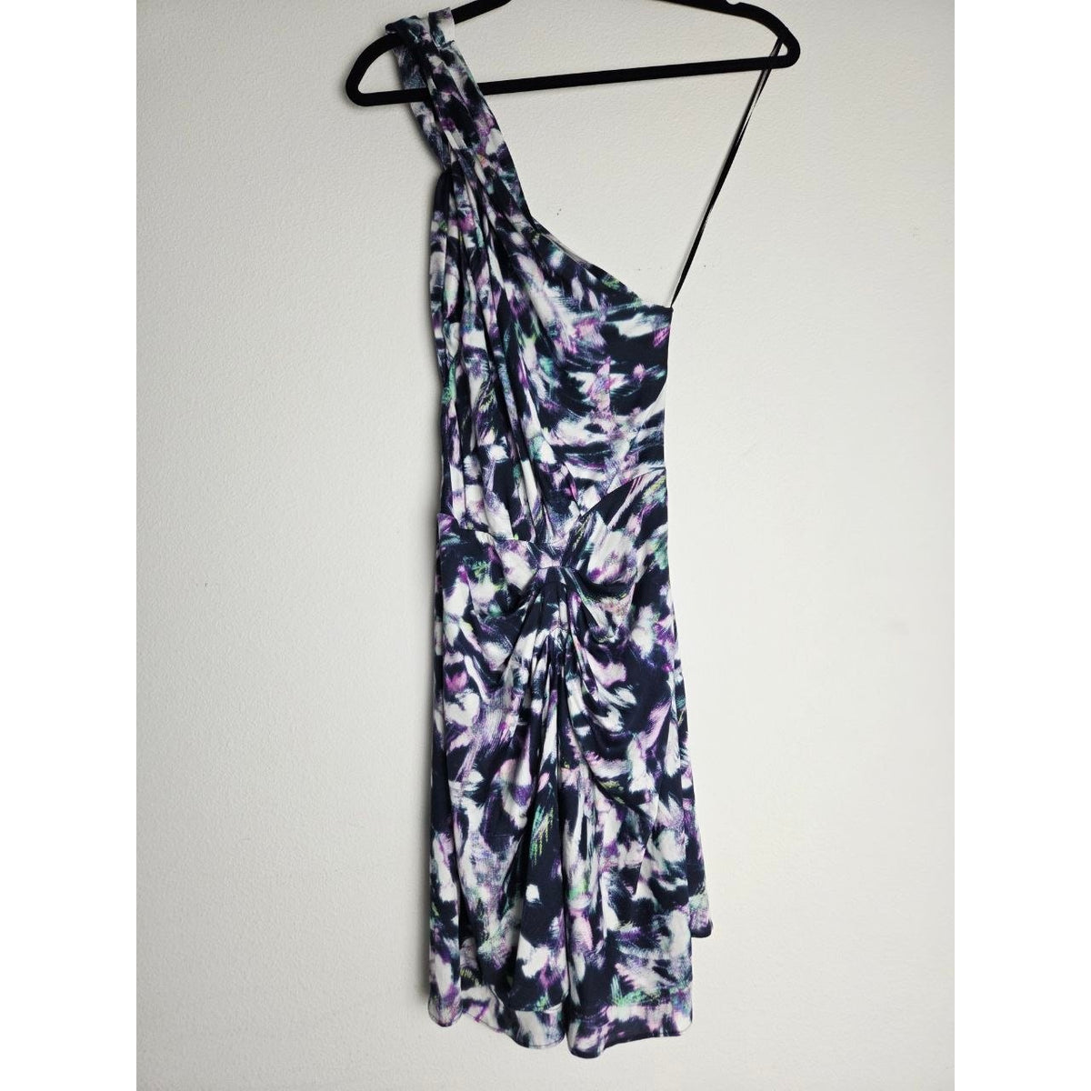 IRO Kevals Dress XXS 00 Purple Abstract One-Shoulder Halter Draped Mini Dress