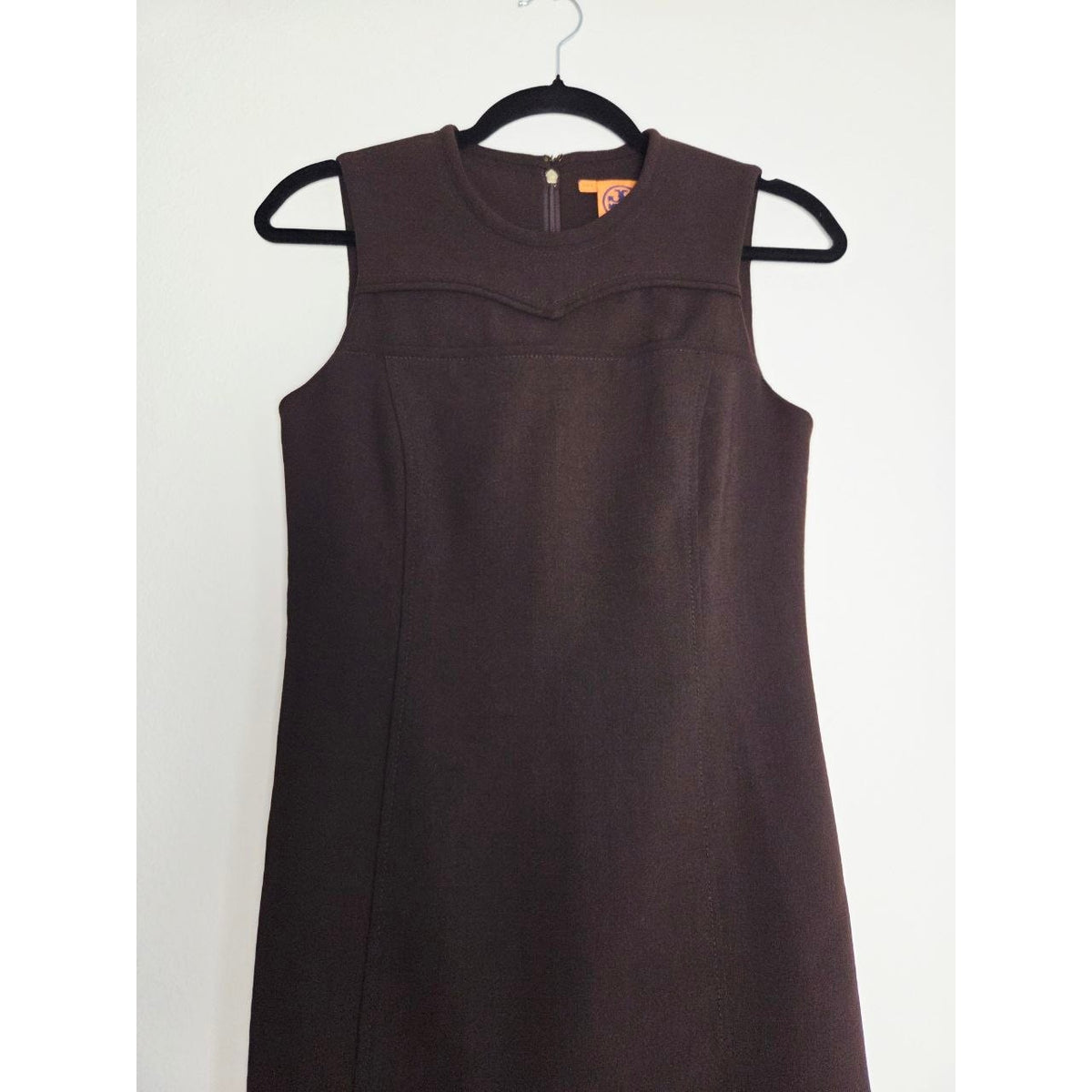 Tory Burch Wool Blend Sheath Dress 2 Small Dark Brown Sleeveless Knee Length