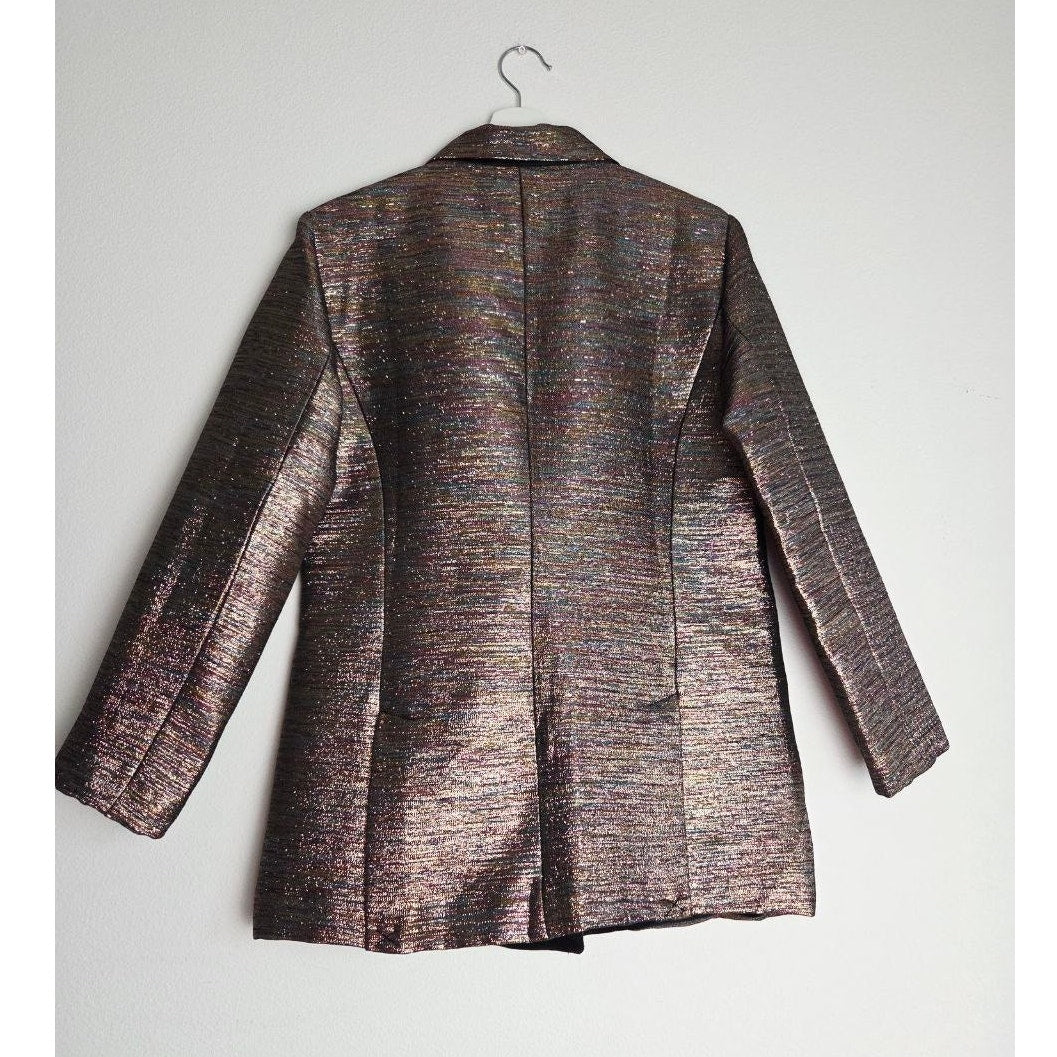Hutch Free People Blazer Medium Metallic Rose Gold Glam Jacquard Tuxedo Jacket