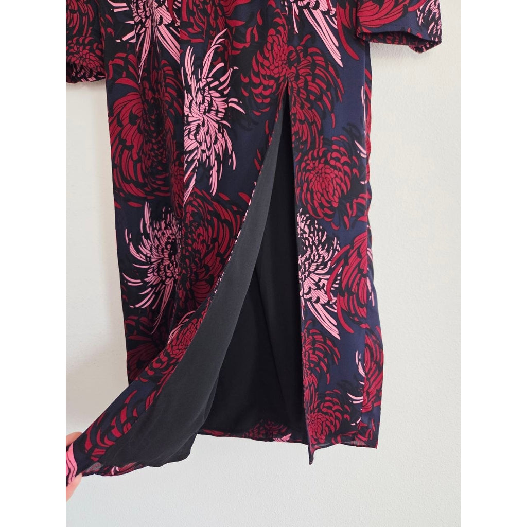 A.L.C. Bailey Silk Dress 0 XS Floral Long Sleeve Midi Side Pocket Skirt Slit NWT