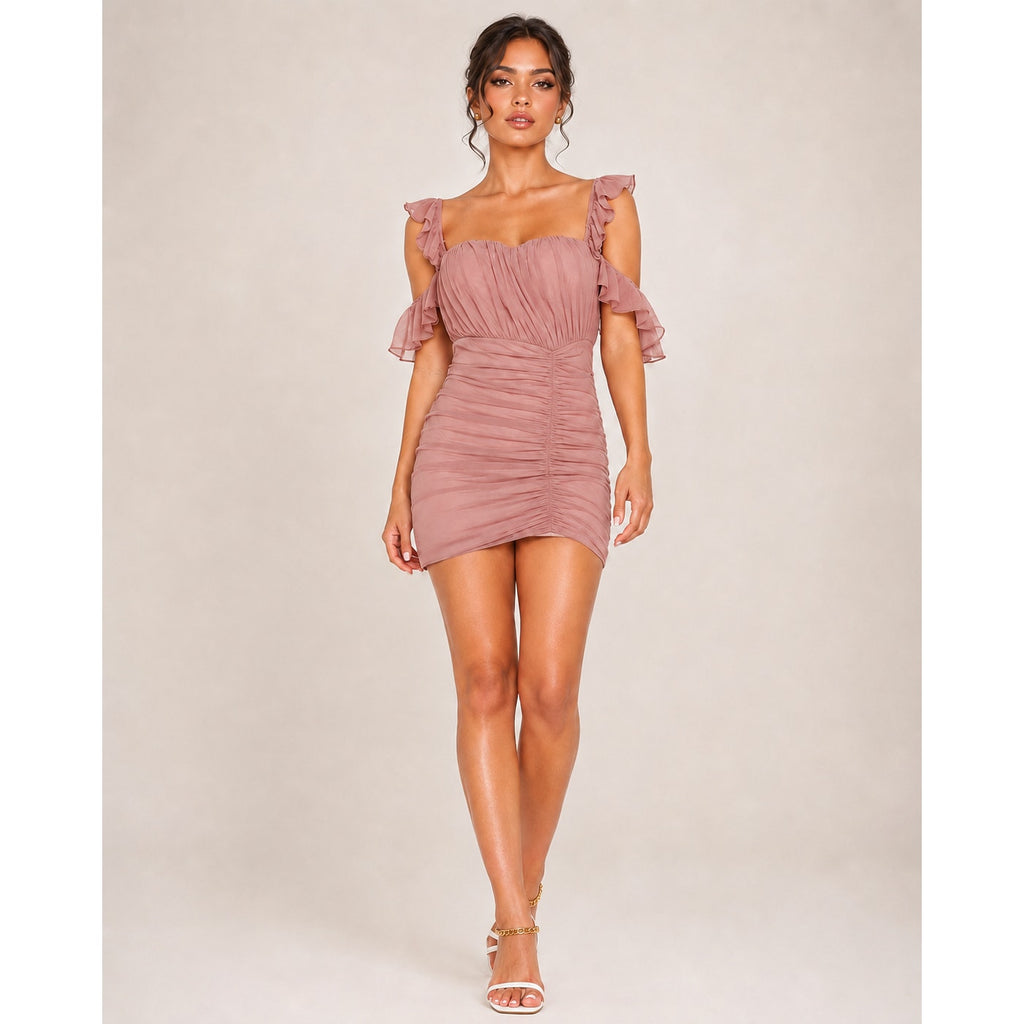 Michael Costello Micah Blush Ruched Mini Dress Medium