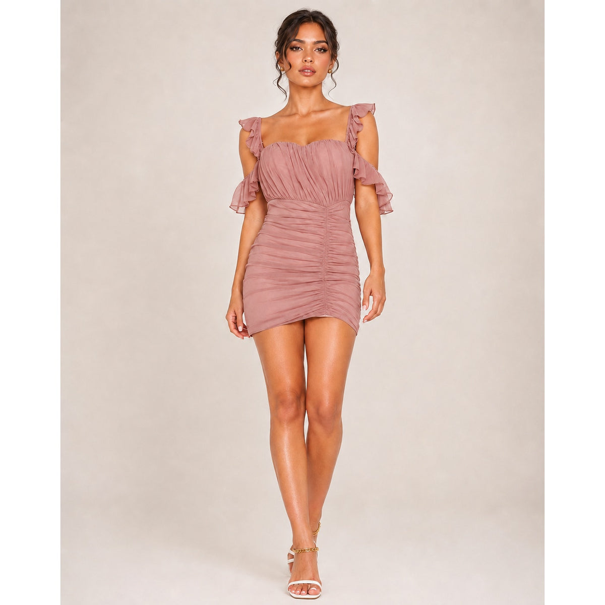 Michael Costello Micah Blush Ruched Mini Dress Medium