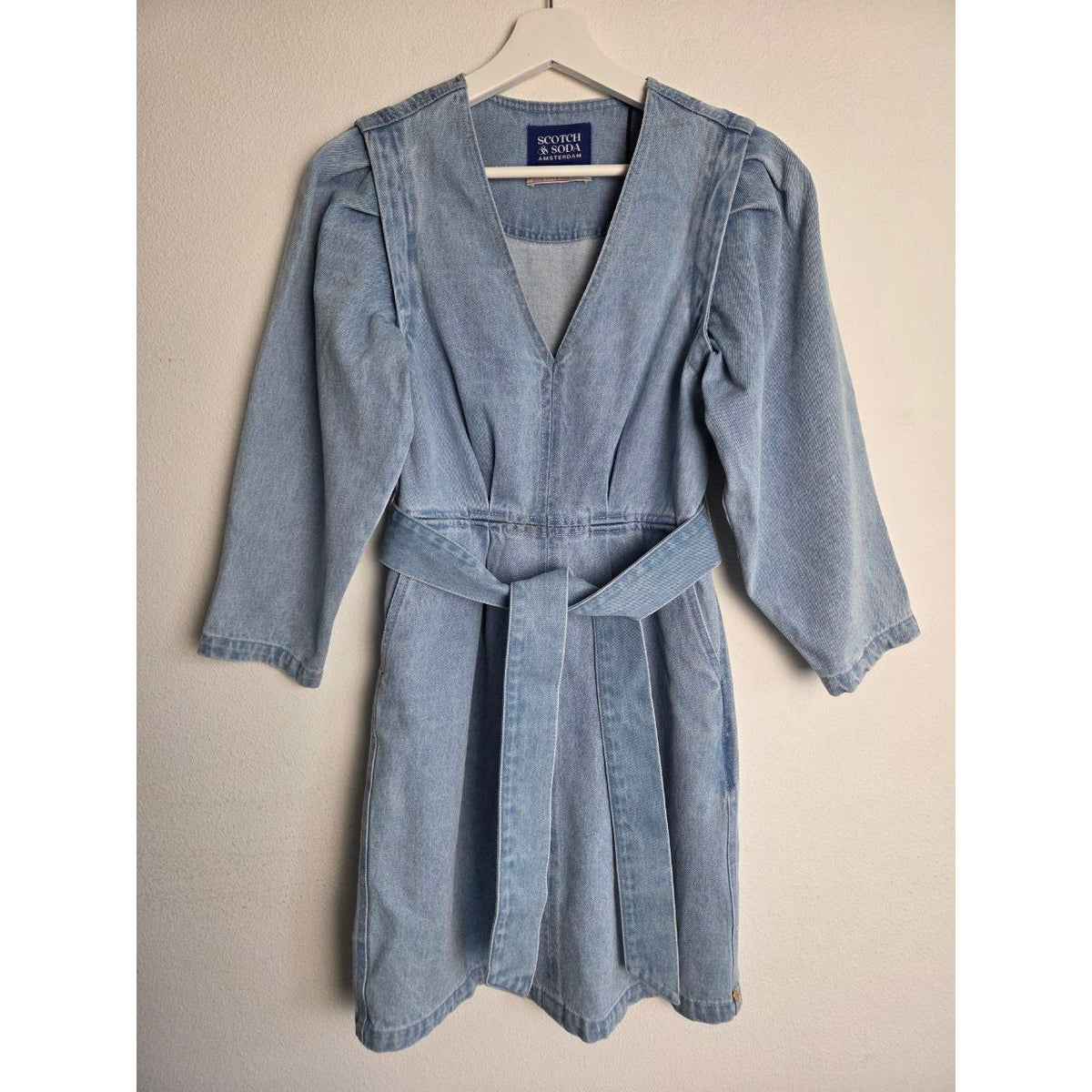 Scotch & Soda Denim Dress XS Blue Belted Self Tie Pockets Zipper Mini
