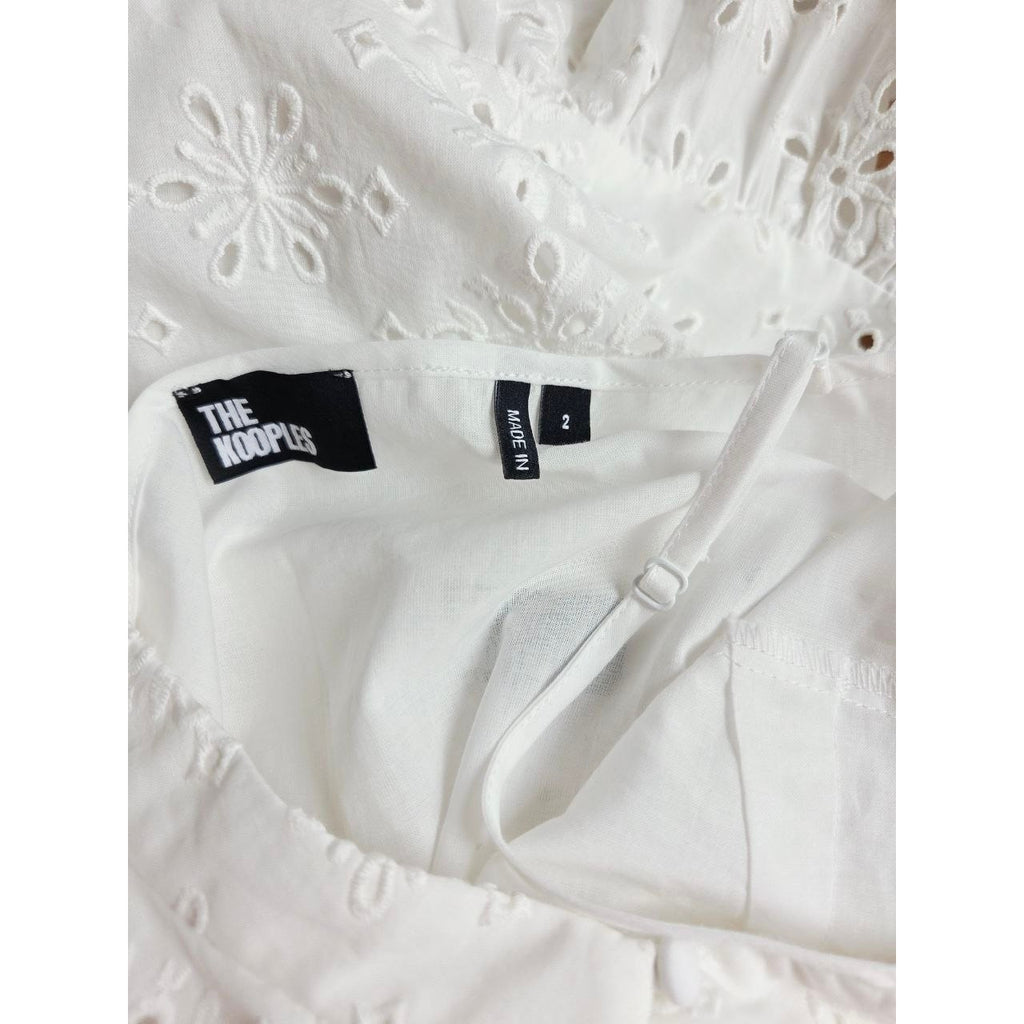 The Kooples White Eyelet Mini Dress 6 Medium EU 38 Bridal Broderie Anglaise Cotton
