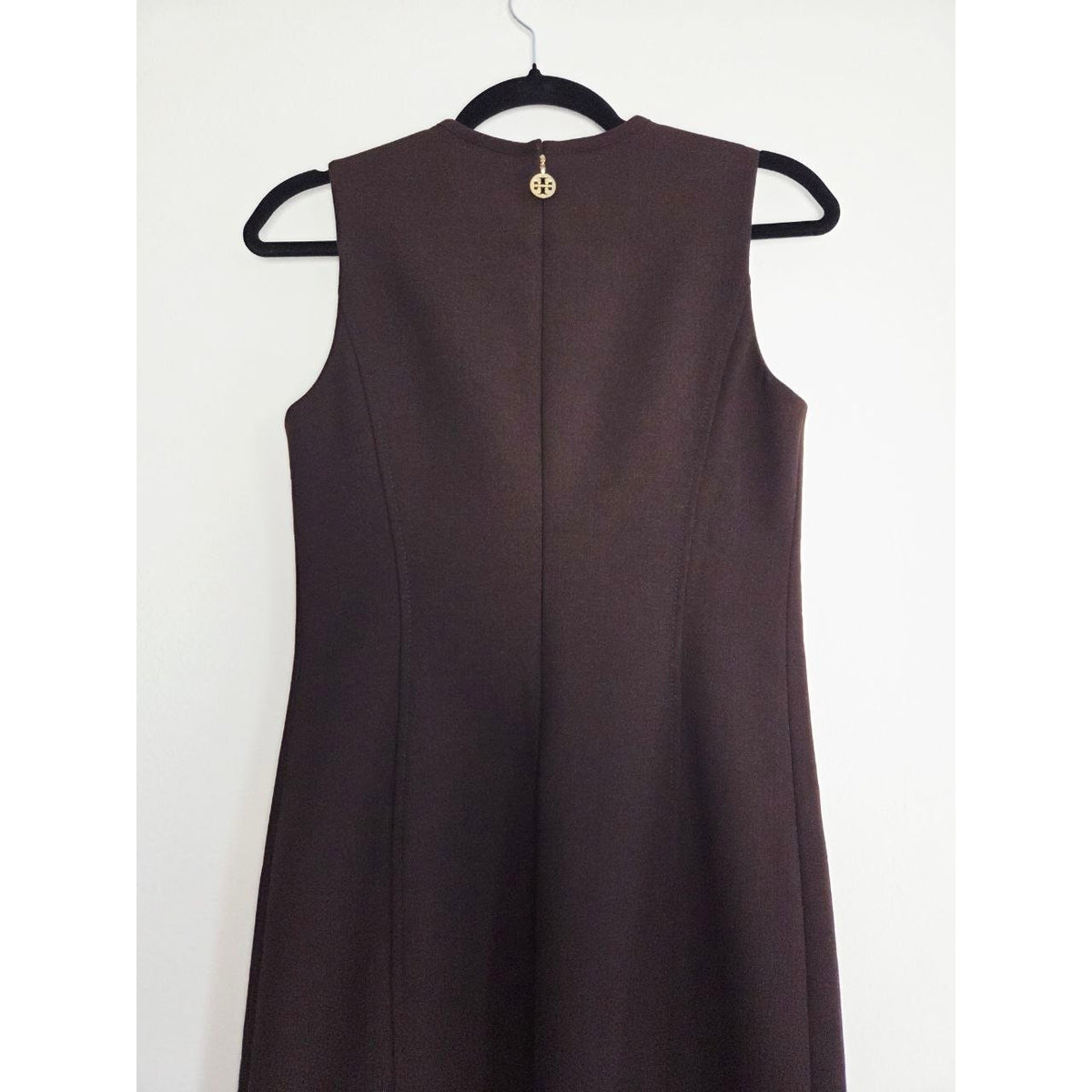 Tory Burch Wool Blend Sheath Dress 2 Small Dark Brown Sleeveless Knee Length