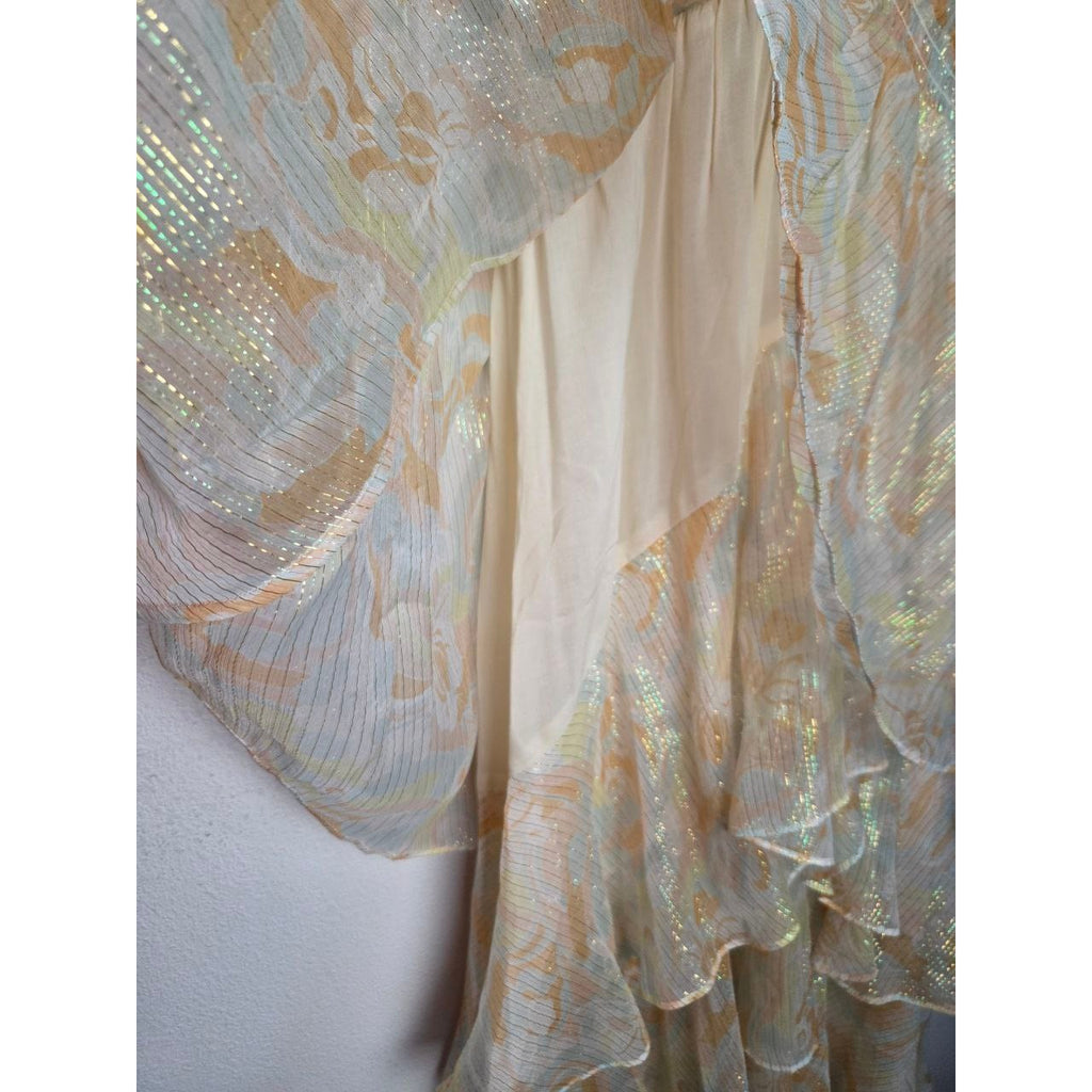 Inner skirt layers of Maje Rufflino metallic silk-blend maxi dress