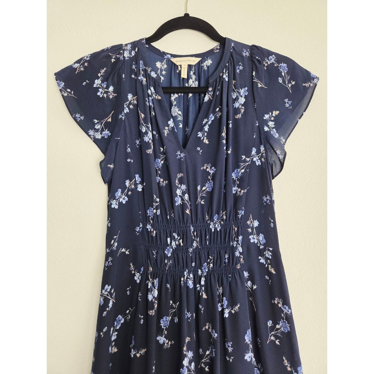 Rebecca Taylor Silk Dress 0 XS Navy Blue Floral Francine 100% Silk Mini Dress
