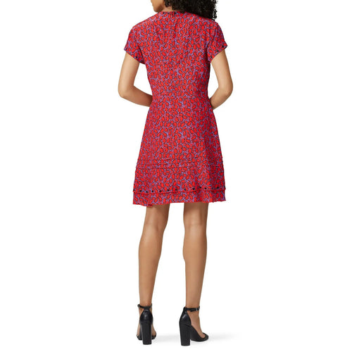 Derek Lam Silk Blend Mini Dress 2 Red Purple Grommet Trim Ruffle Hem Babydoll