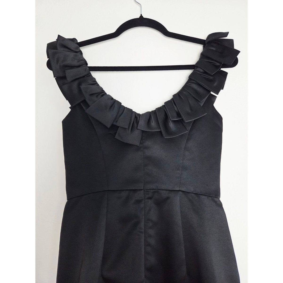 Milly Satin Cocktail Dress 2 XS Black Purple Ruffle Draped Sheath