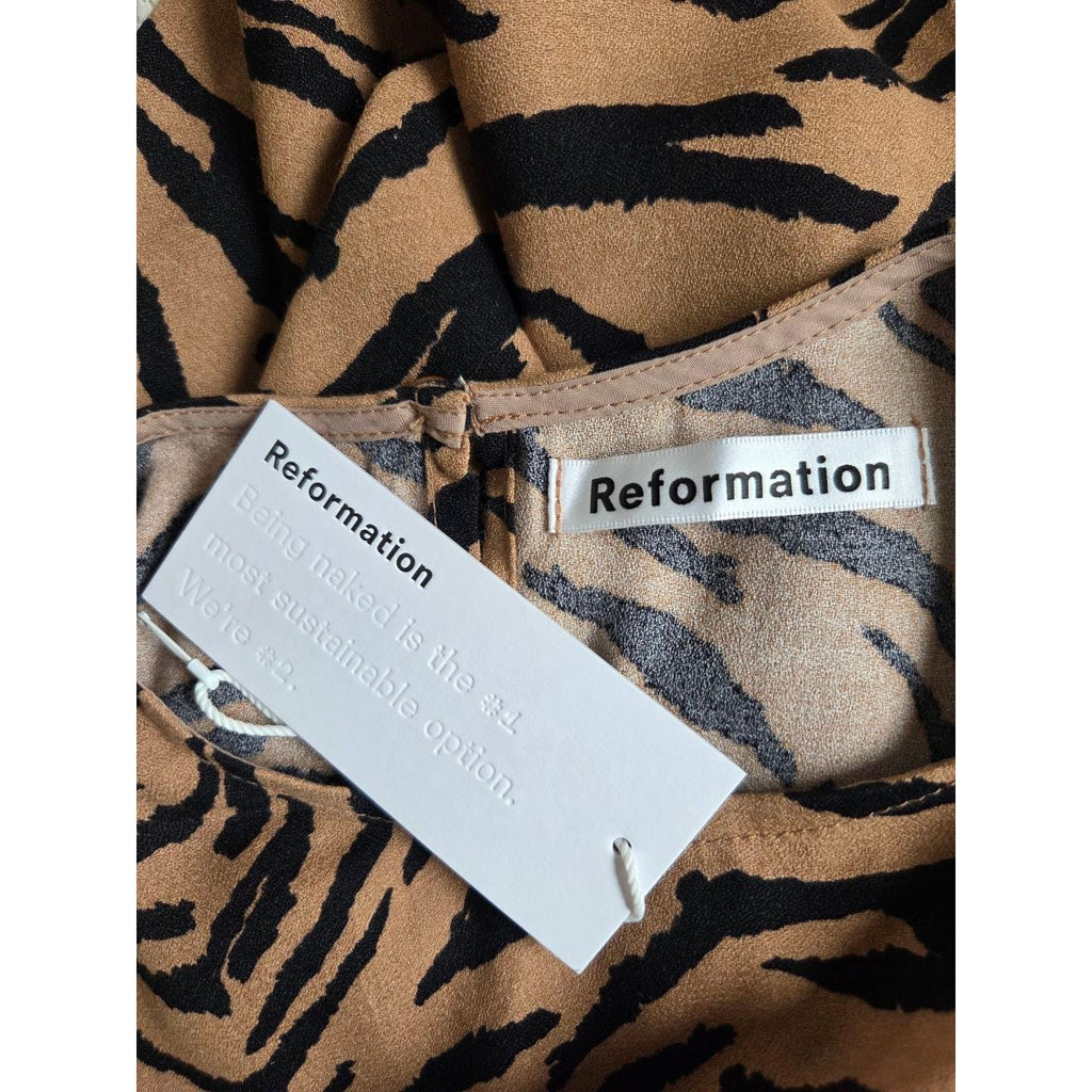 Reformation Midi Dress 2 XS Maurita Rajah Tiger Print Cutout Wrap Tie NWT
