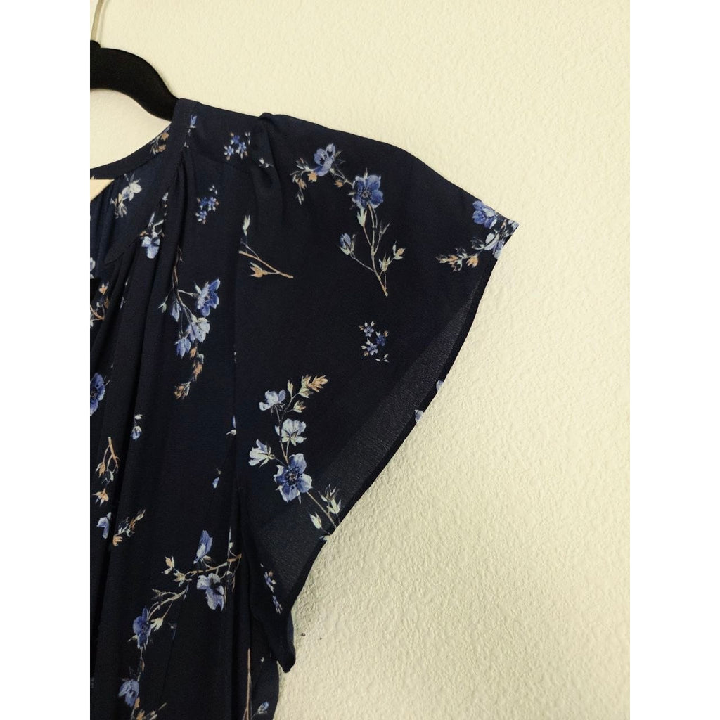 Rebecca Taylor Silk Dress 0 XS Navy Blue Floral Francine 100% Silk Mini Dress