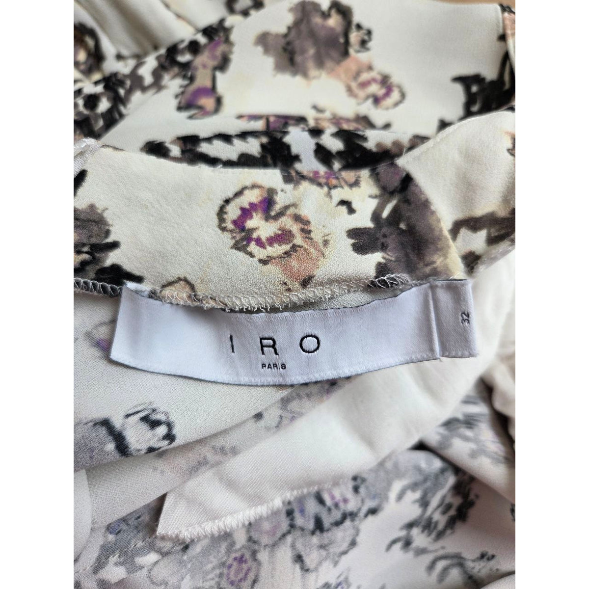 IRO Paris Satyan Dress 0 XXS FR 32 Ivory Shoulder Pads Asymmetric Abstract Floral