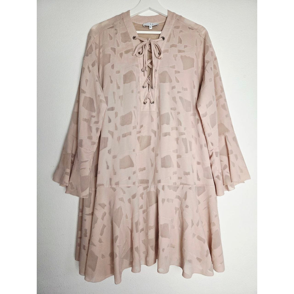 IRO Ralene Dress EU 36 Small Blush Pink Nude Lace-Up Flounce Bell Sleeve