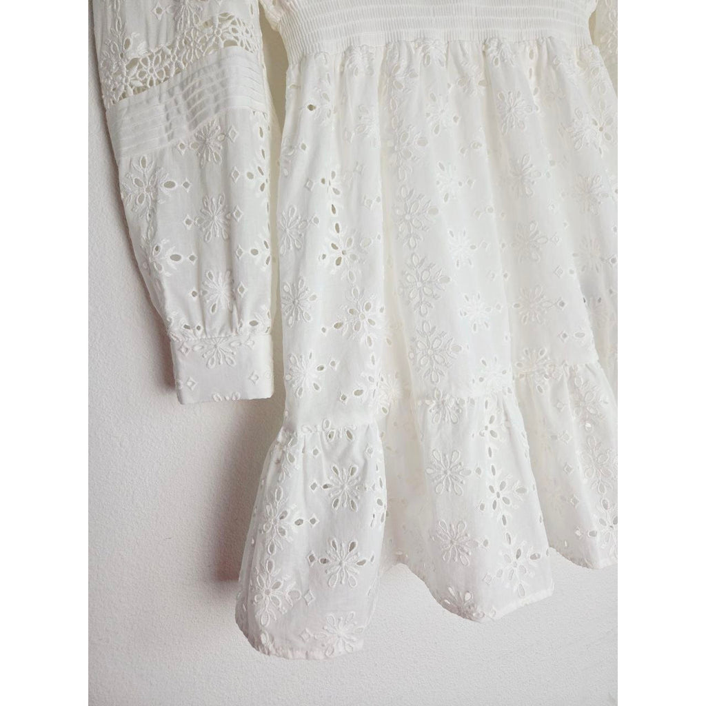 The Kooples White Eyelet Mini Dress 6 Medium EU 38 Bridal Broderie Anglaise Cotton