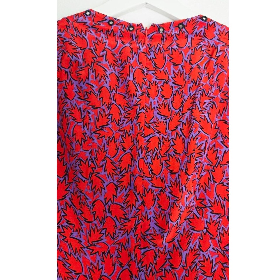 Derek Lam Silk Blend Mini Dress 2 Red Purple Grommet Trim Ruffle Hem Babydoll