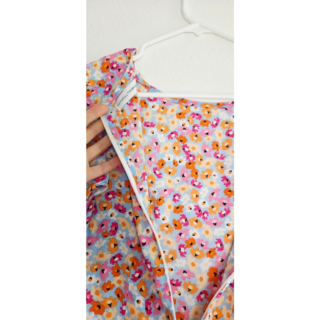 Faithfull The Brand Daphne Mini Dress XS 2 Turnesol Floral Tie Sleeve Ruffle Hem