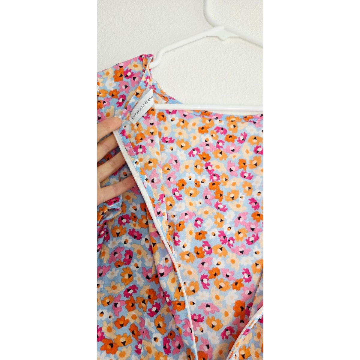 Faithfull The Brand Daphne Mini Dress XS 2 Turnesol Floral Tie Sleeve Ruffle Hem