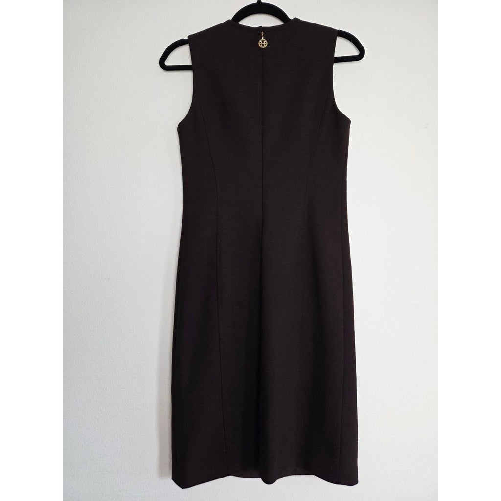Tory Burch Wool Blend Sheath Dress 2 Small Dark Brown Sleeveless Knee Length