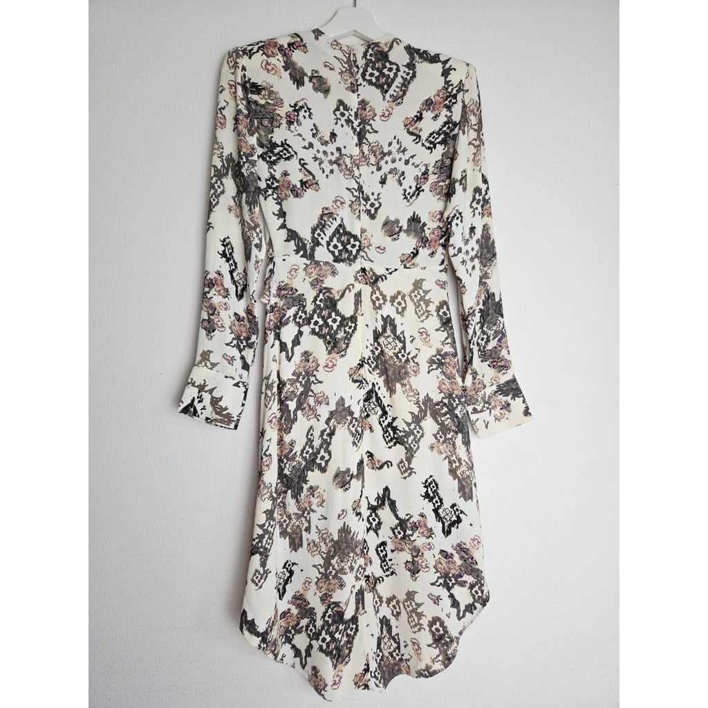 IRO Paris Satyan Dress 0 XXS FR 32 Ivory Shoulder Pads Asymmetric Abstract Floral