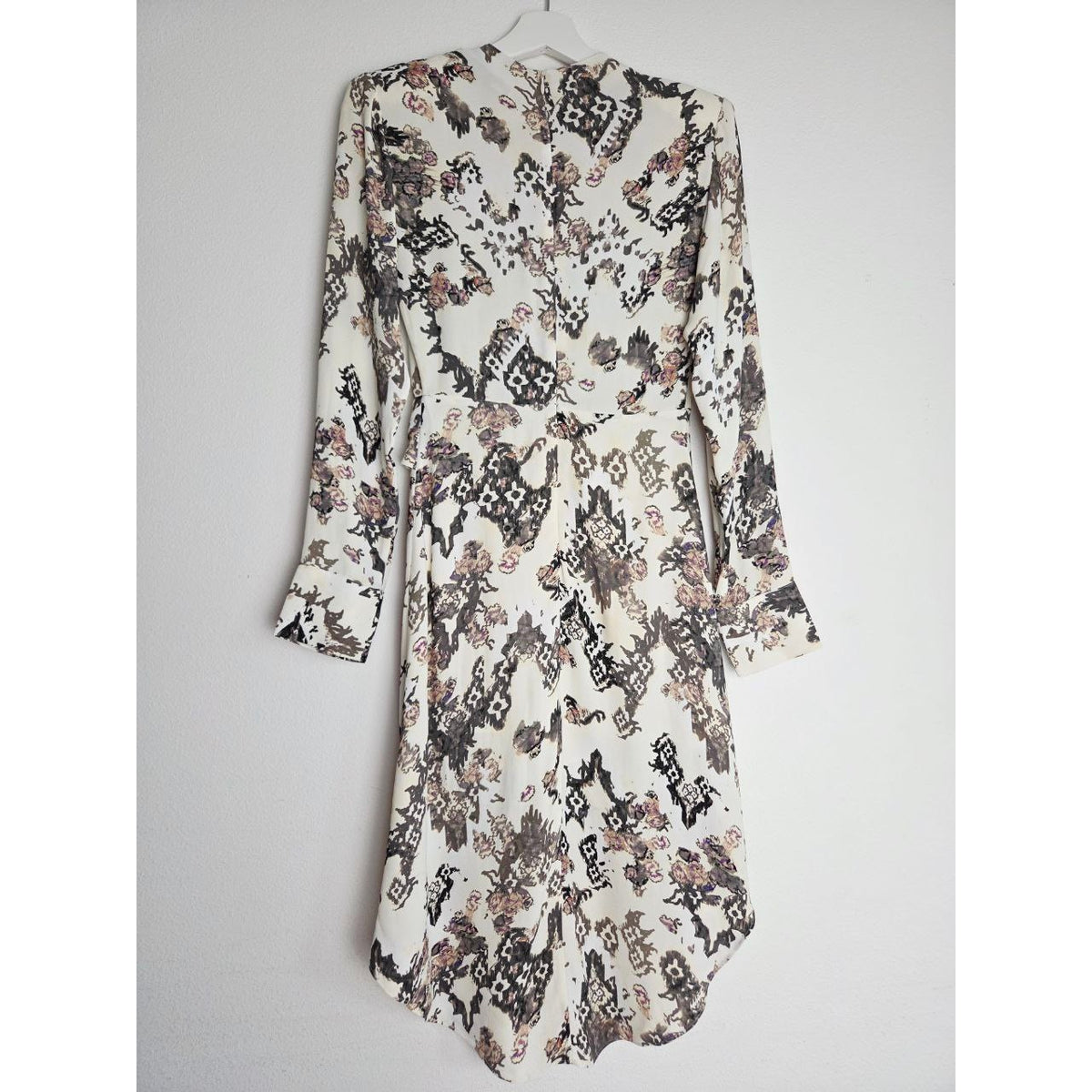 IRO Paris Satyan Dress 0 XXS FR 32 Ivory Shoulder Pads Asymmetric Abstract Floral