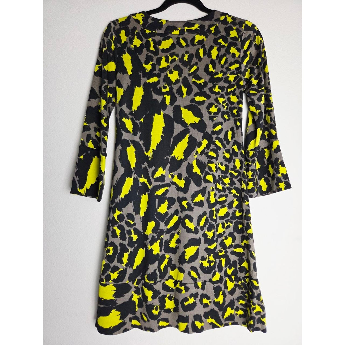 Diane von Furstenberg 100% Silk Dress 2 Yellow Leopard Laetitia 3/4 Sleeve