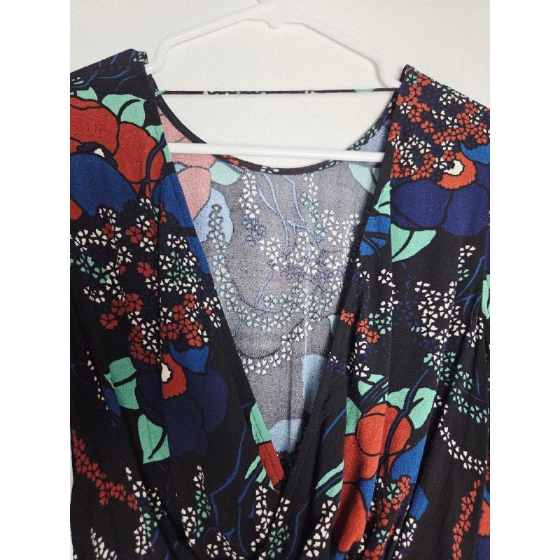 ba&sh Floral Midi Dress 4 XS Abelia Noir Open Back Long Sleeves Belted