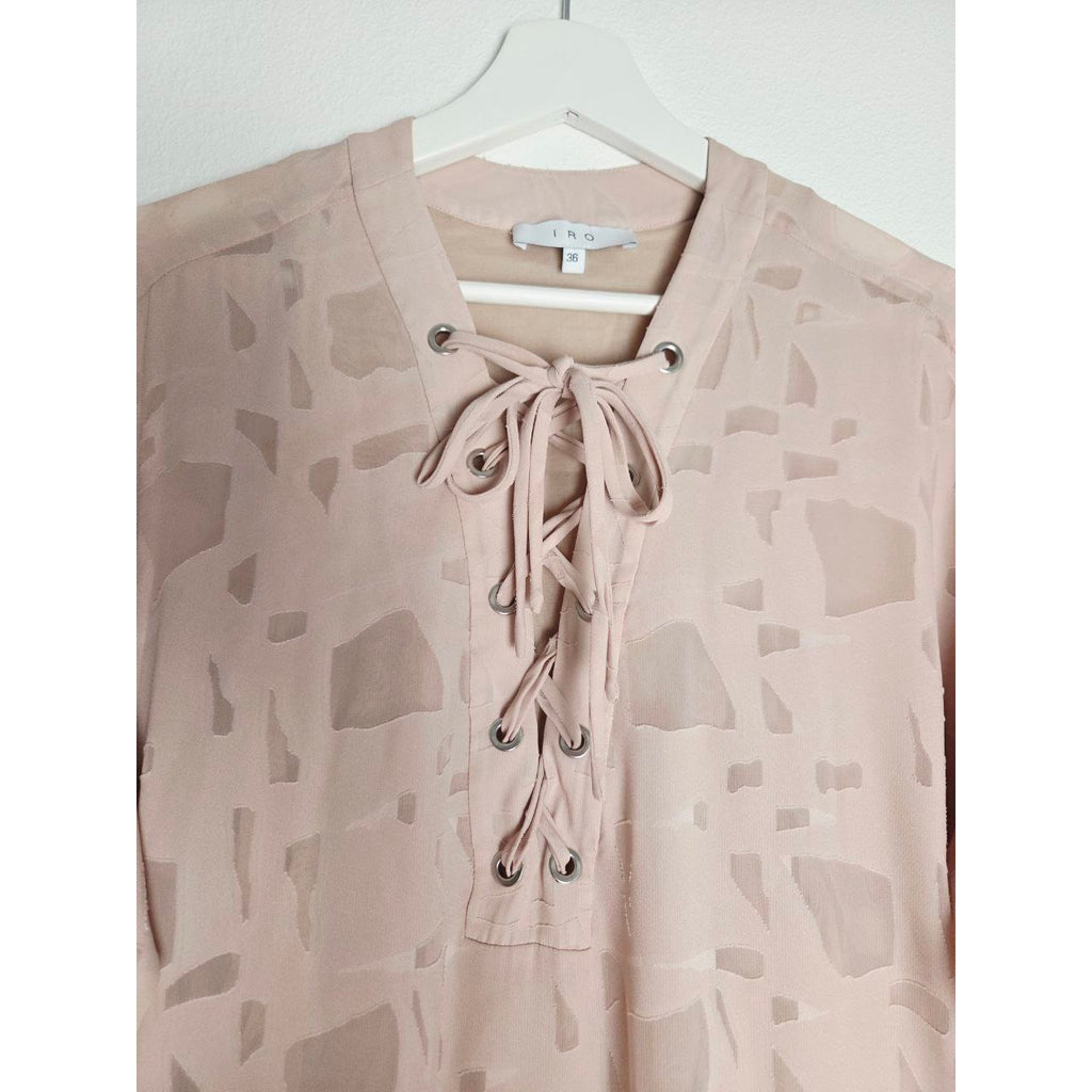 IRO Ralene Dress EU 36 Small Blush Pink Nude Lace-Up Flounce Bell Sleeve