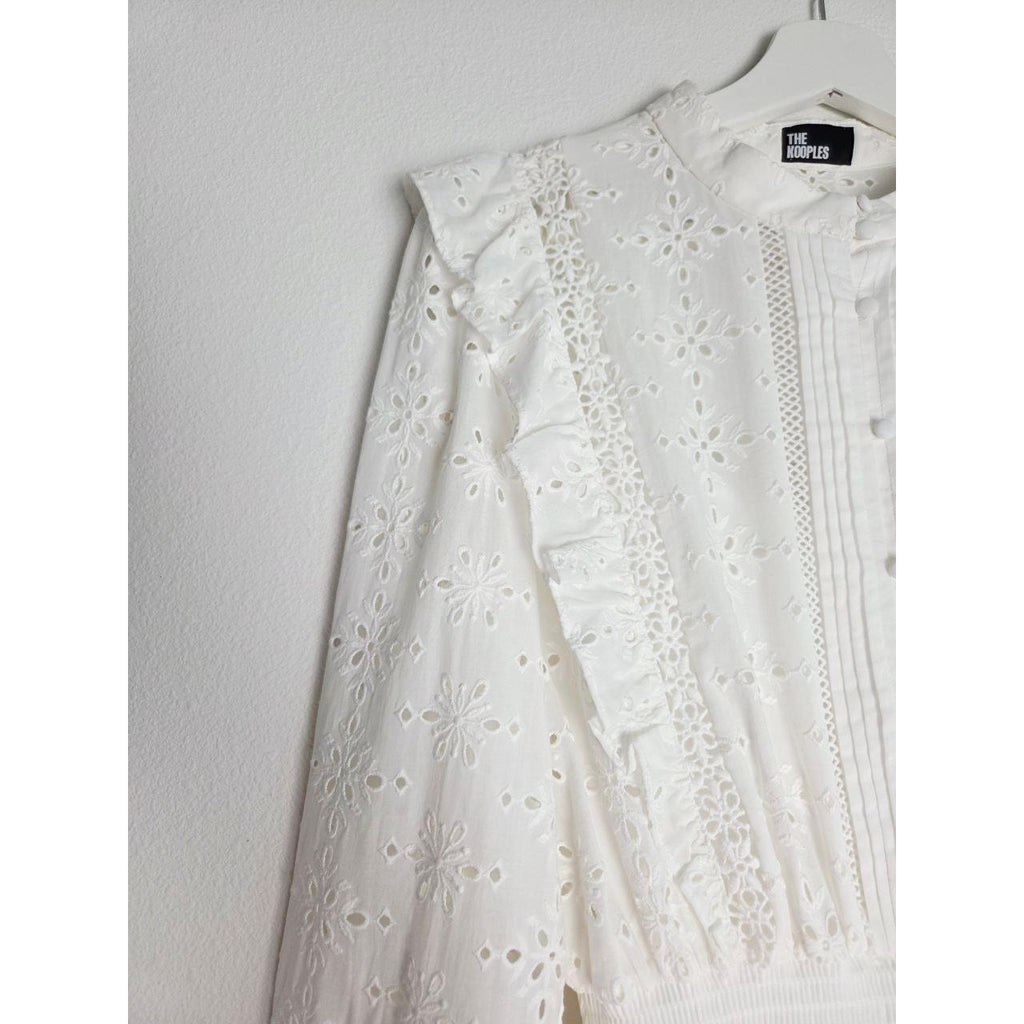 The Kooples White Eyelet Mini Dress 6 Medium EU 38 Bridal Broderie Anglaise Cotton