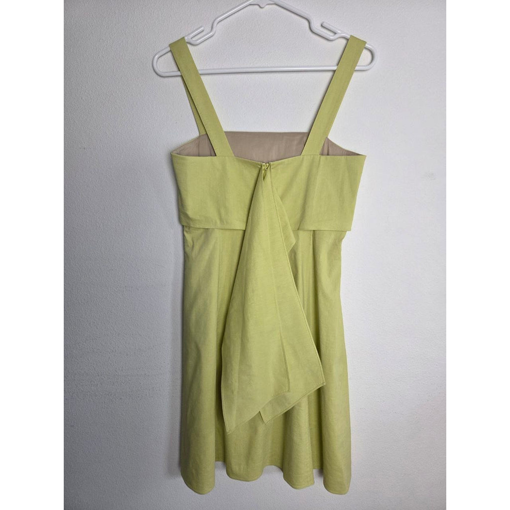 Theory Linen Dress 4 Small Lime Yellow Chartreuse Mini Sleeveless Square Neck