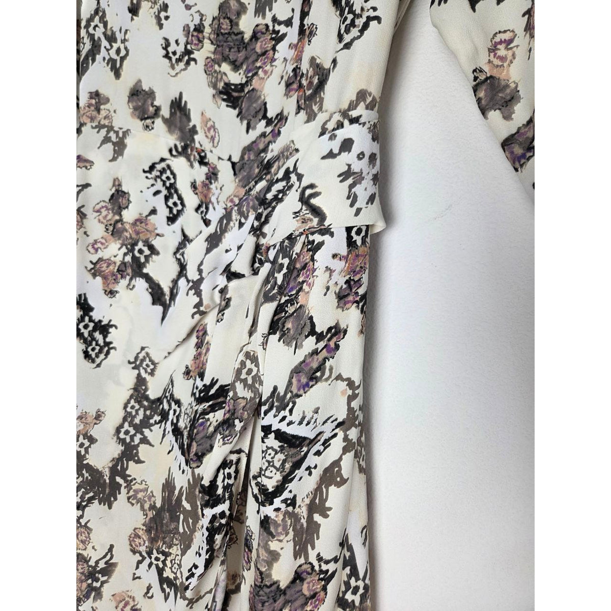 IRO Paris Satyan Dress 0 XXS FR 32 Ivory Shoulder Pads Asymmetric Abstract Floral