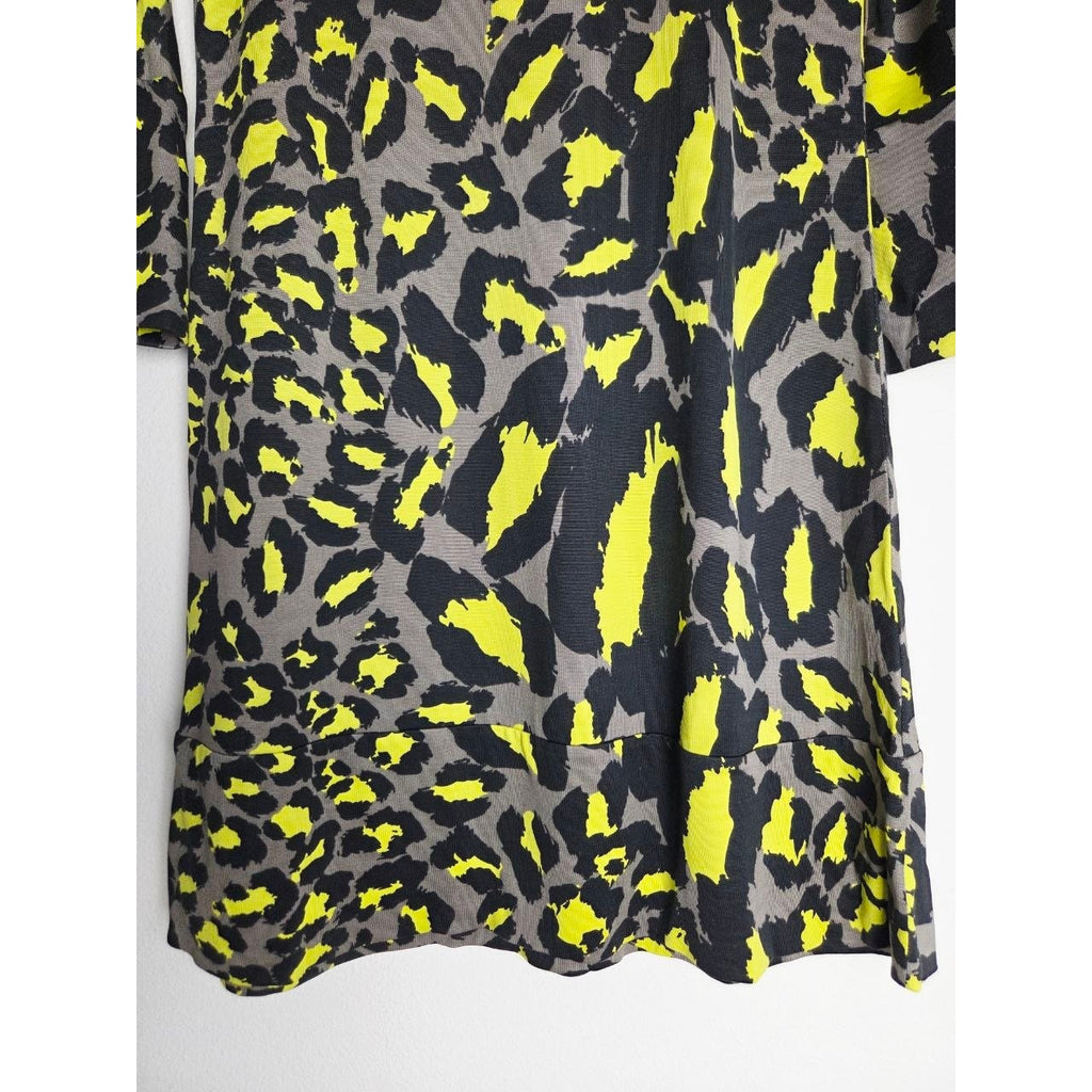 Diane von Furstenberg 100% Silk Dress 2 Yellow Leopard Laetitia 3/4 Sleeve