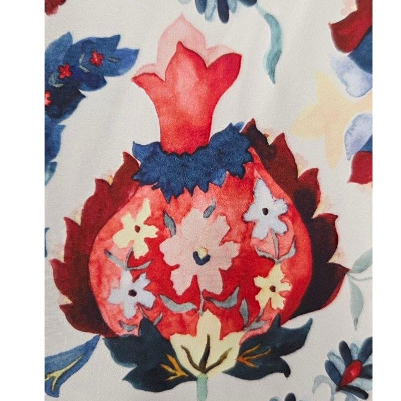 Sachin & Babi Multi Bloom Dress 2 Small Floral Pomegranate Print Faux Wrap Midi
