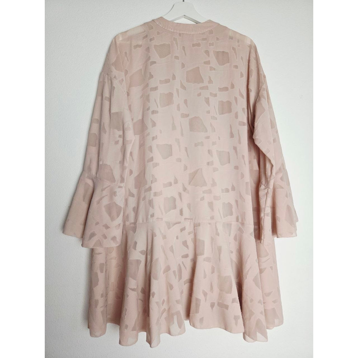 IRO Ralene Dress EU 36 Small Blush Pink Nude Lace-Up Flounce Bell Sleeve
