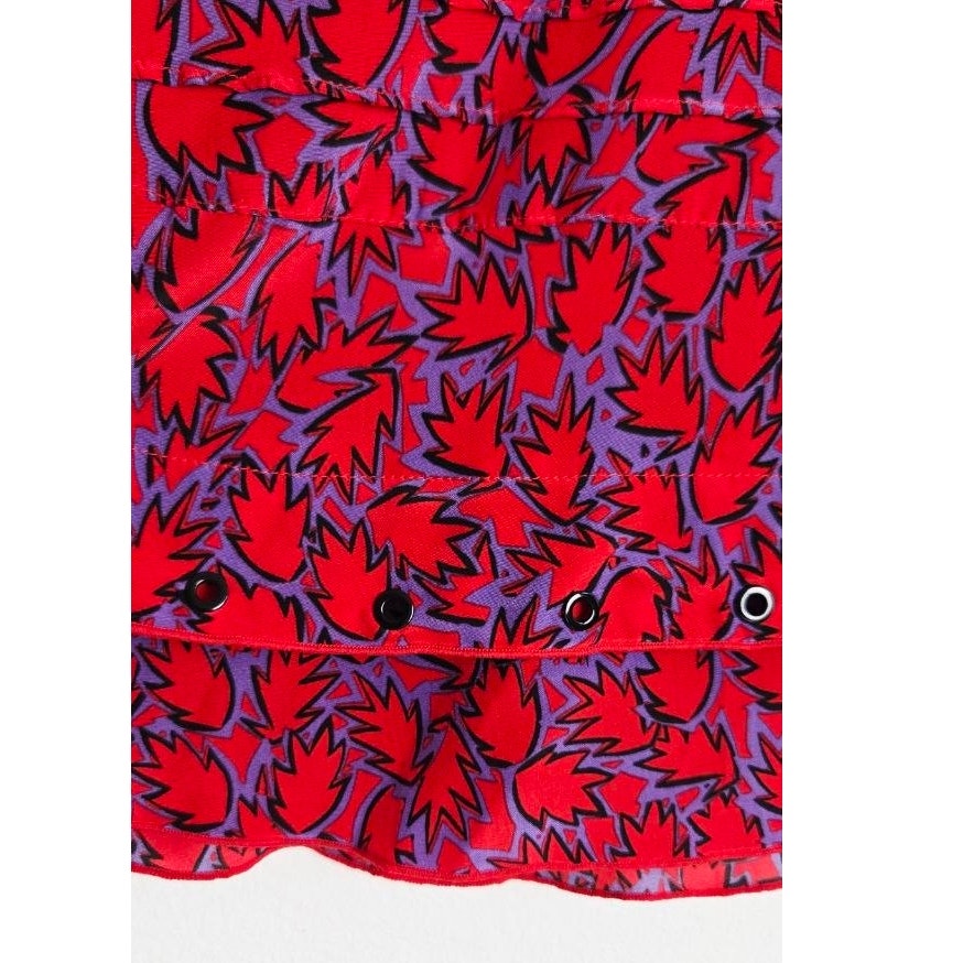 Derek Lam Silk Blend Mini Dress 2 Red Purple Grommet Trim Ruffle Hem Babydoll