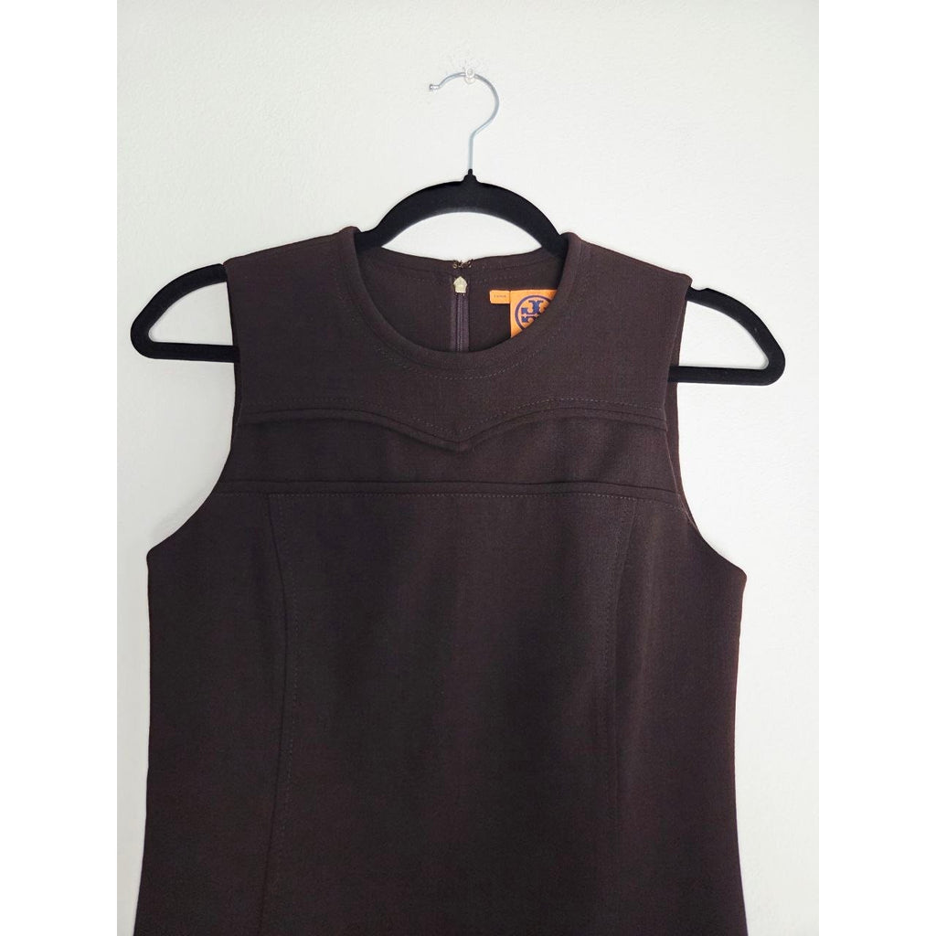 Tory Burch Wool Blend Sheath Dress 2 Small Dark Brown Sleeveless Knee Length