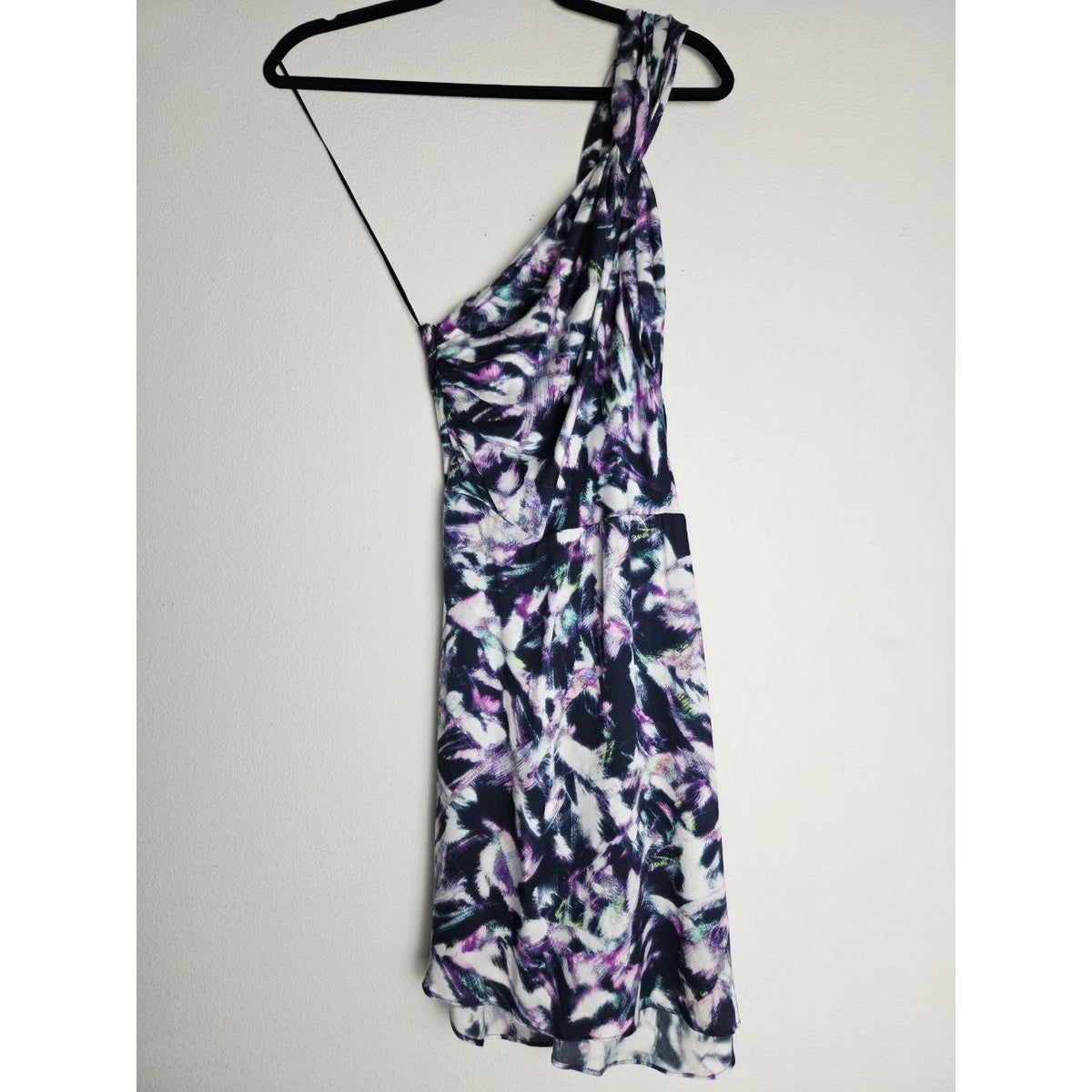 IRO Kevals Dress XXS 00 Purple Abstract One-Shoulder Halter Draped Mini Dress