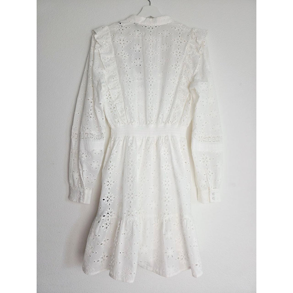 The Kooples White Eyelet Mini Dress 6 Medium EU 38 Bridal Broderie Anglaise Cotton