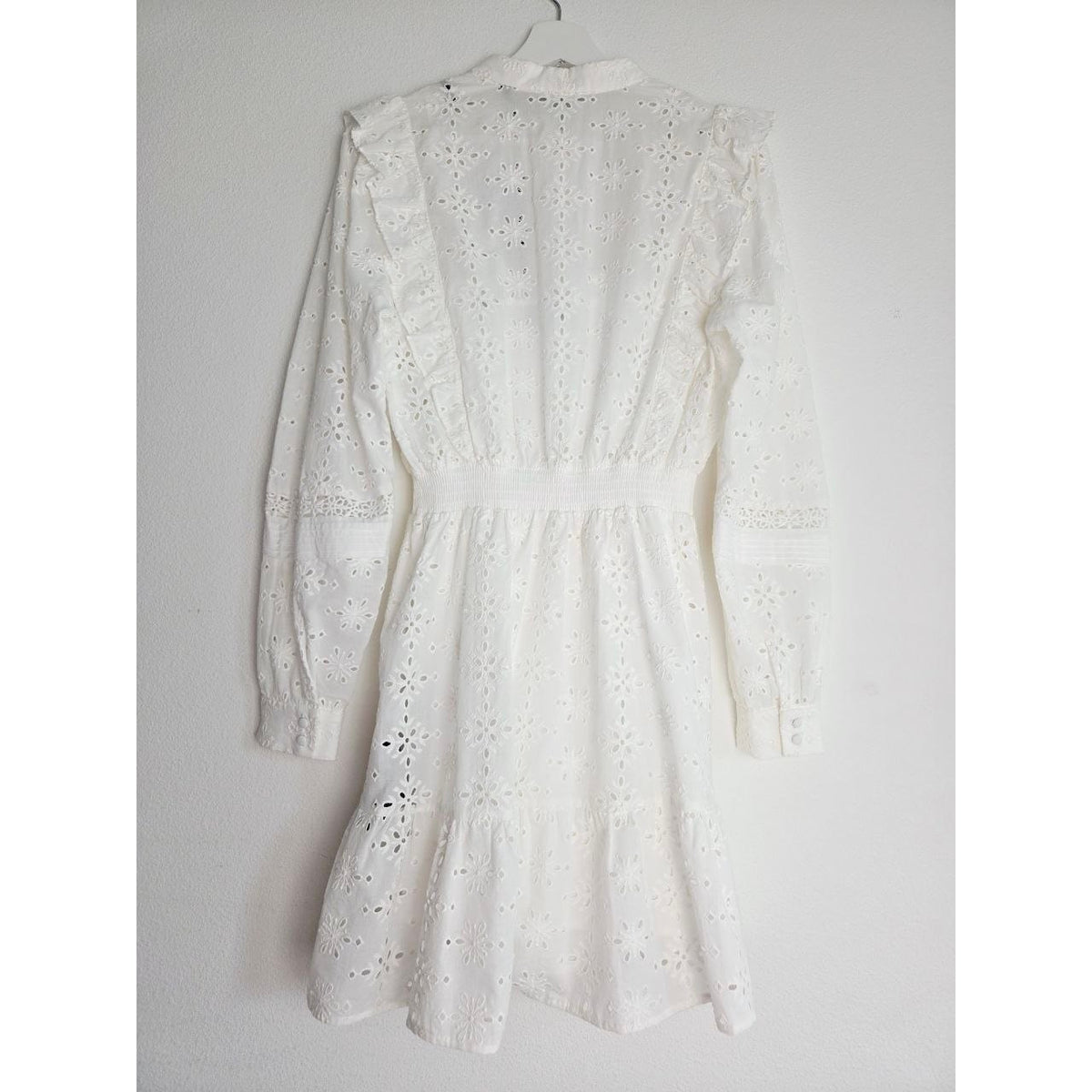 The Kooples White Eyelet Mini Dress 6 Medium EU 38 Bridal Broderie Anglaise Cotton