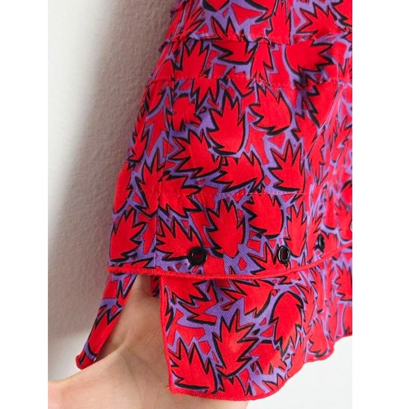 Derek Lam Silk Blend Mini Dress 2 Red Purple Grommet Trim Ruffle Hem Babydoll