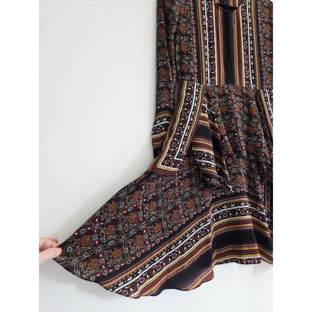 A.L.C. Silk Dress 0 XS Vicky Mini Long Sleeves Scarf Print Asymmetrical Hem Boho