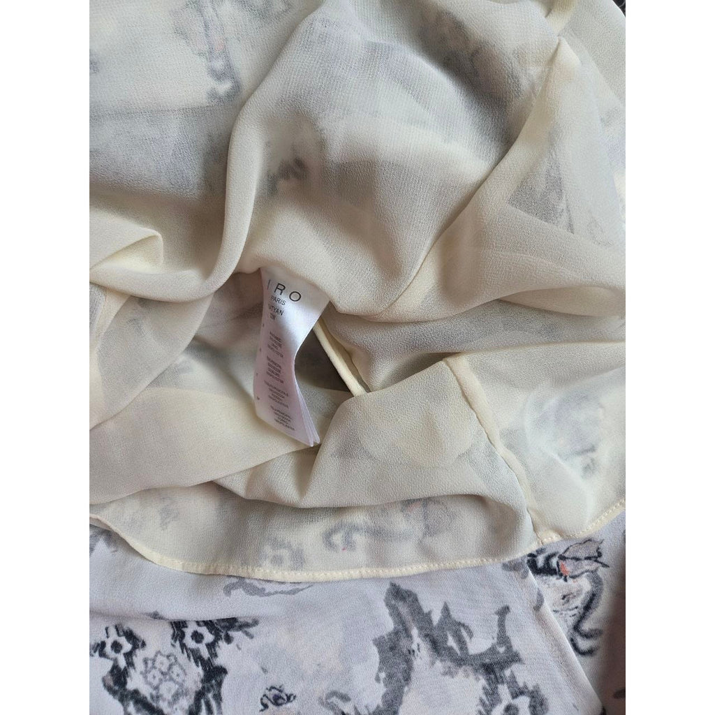 IRO Paris Satyan Dress 0 XXS FR 32 Ivory Shoulder Pads Asymmetric Abstract Floral