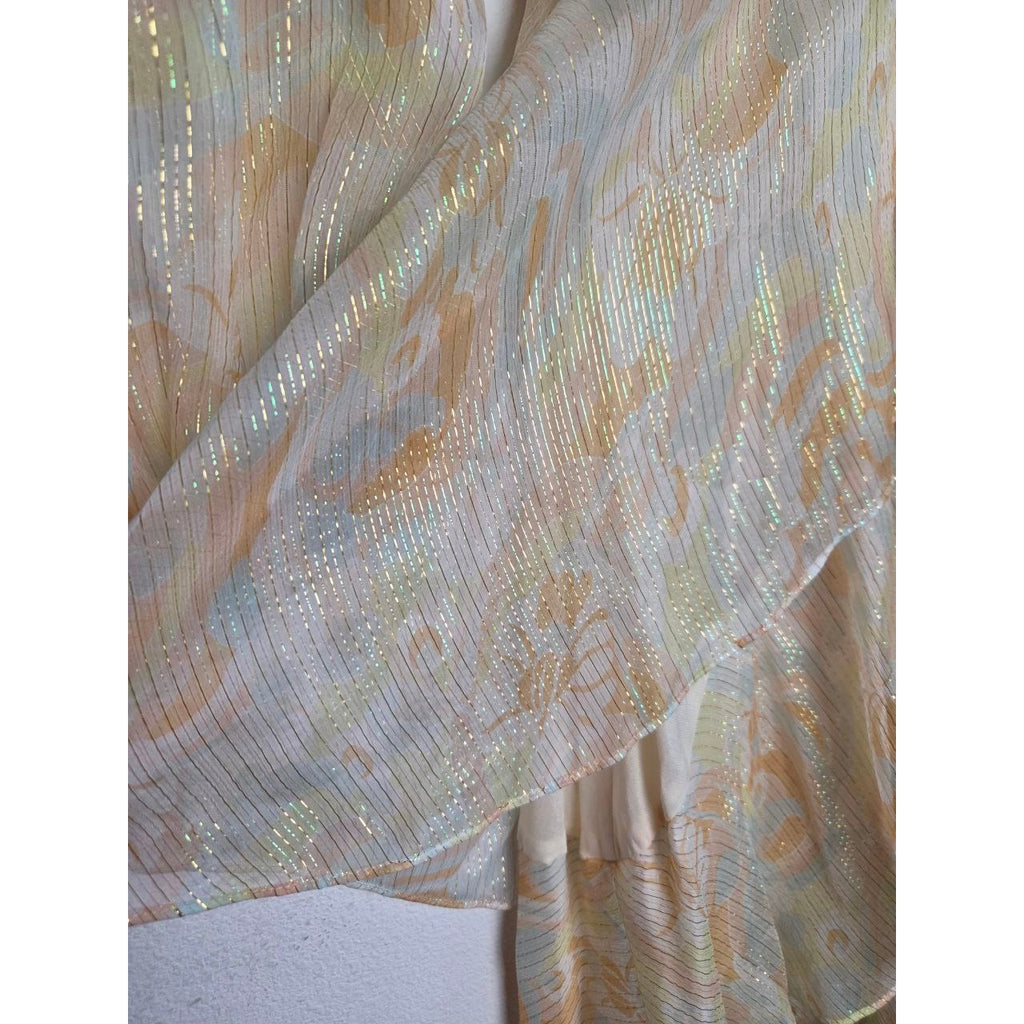 Sheer metallic outer fabric of Maje Rufflino metallic silk-blend maxi dress