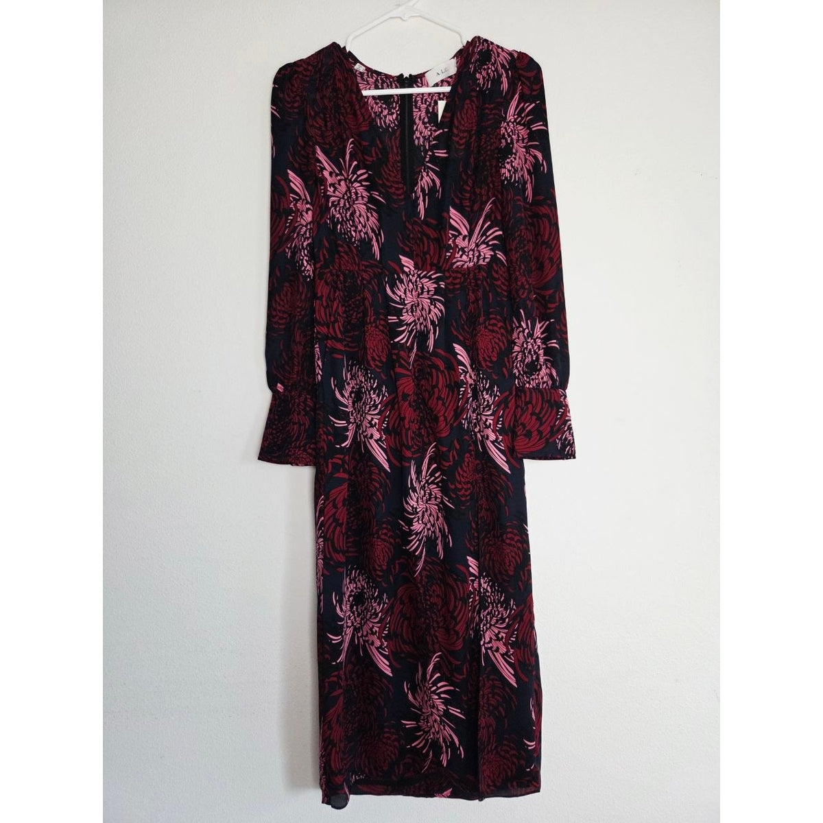 A.L.C. Bailey Silk Dress 0 XS Floral Long Sleeve Midi Side Pocket Skirt Slit NWT