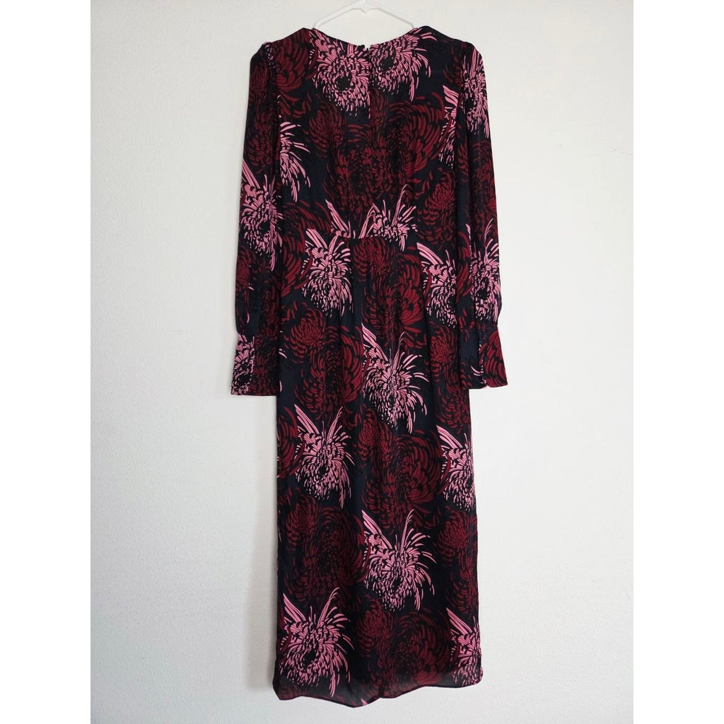 A.L.C. Bailey Silk Dress 0 XS Floral Long Sleeve Midi Side Pocket Skirt Slit NWT