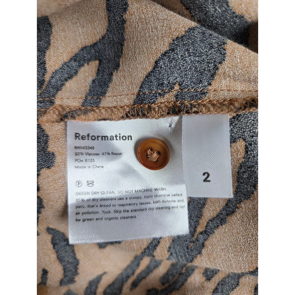 Reformation Midi Dress 2 XS Maurita Rajah Tiger Print Cutout Wrap Tie NWT
