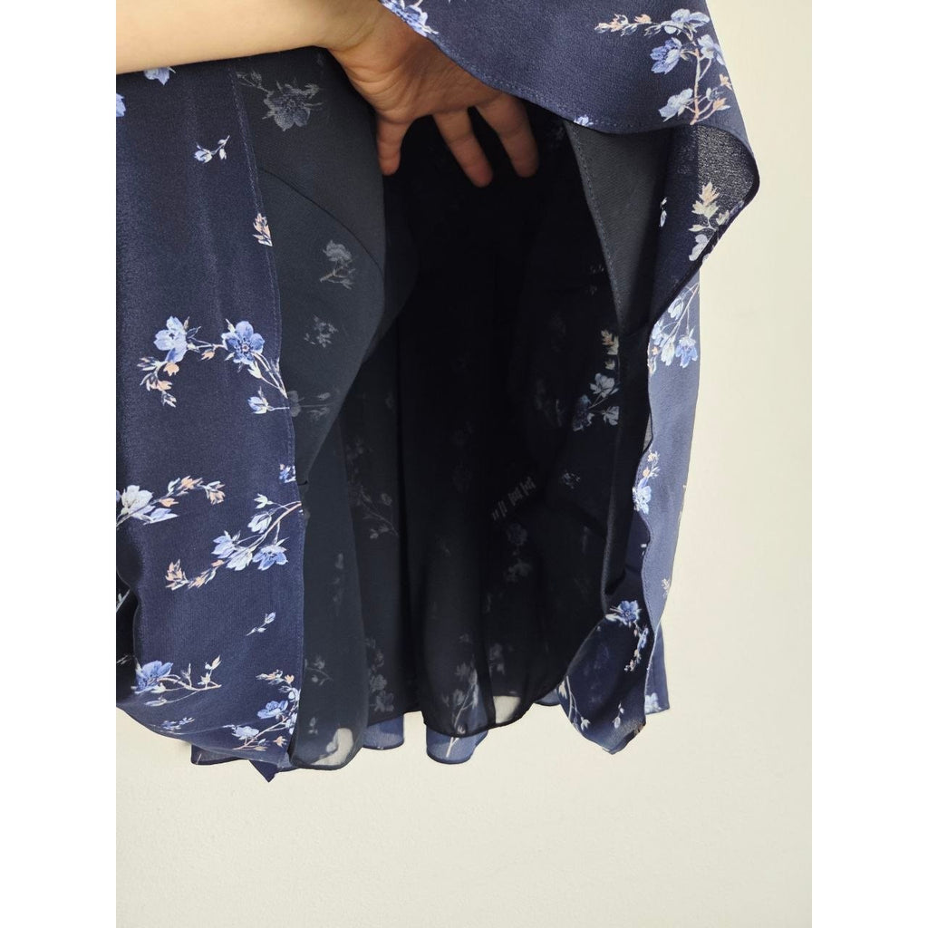 Rebecca Taylor Silk Dress 0 XS Navy Blue Floral Francine 100% Silk Mini Dress