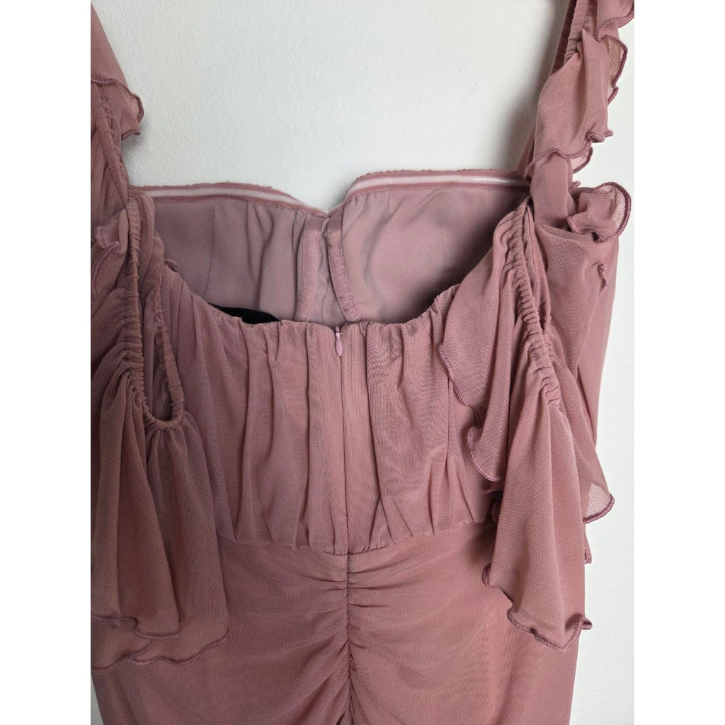 Michael Costello REVOLVE Mini Dress Medium Muted Pink Cold Shoulder Draped Micah
