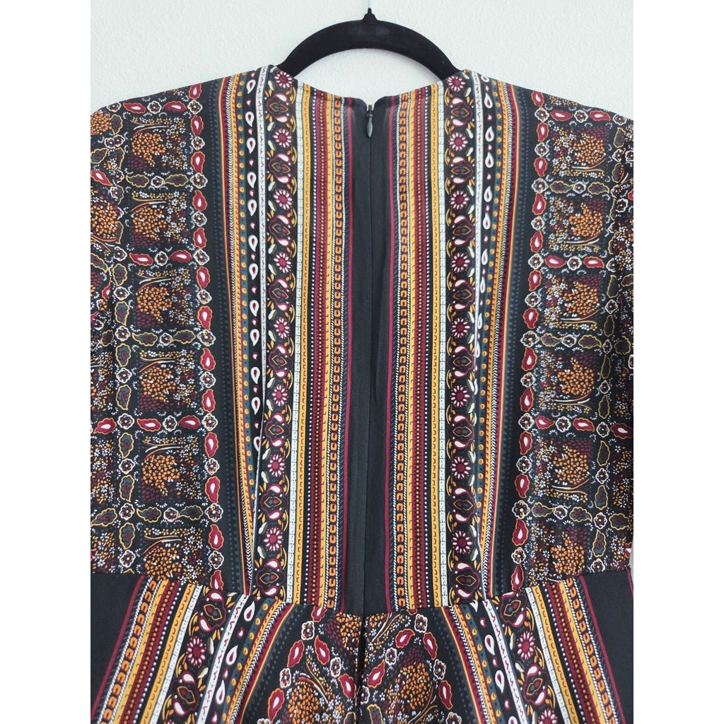 A.L.C. Silk Dress 0 XS Vicky Mini Long Sleeves Scarf Print Asymmetrical Hem Boho