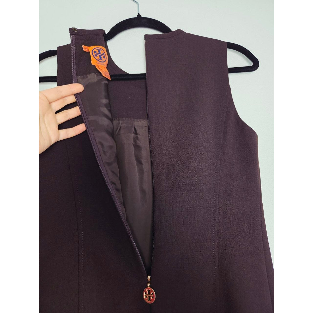 Tory Burch Wool Blend Sheath Dress 2 Small Dark Brown Sleeveless Knee Length