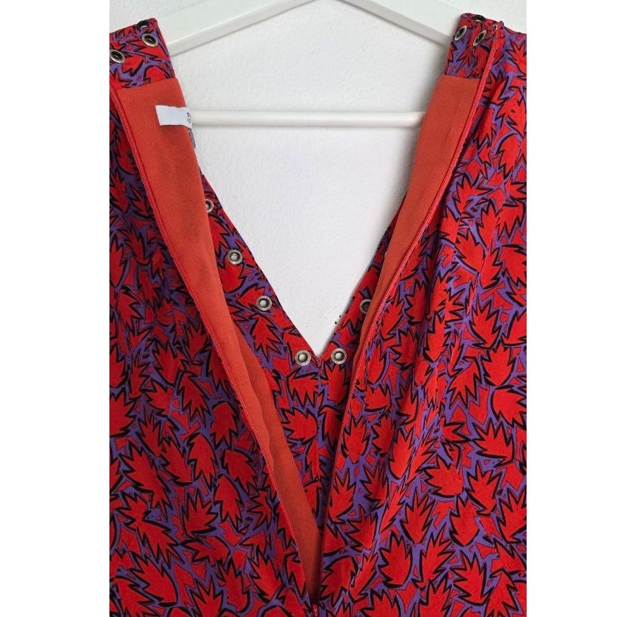 Derek Lam Silk Blend Mini Dress 2 Red Purple Grommet Trim Ruffle Hem Babydoll